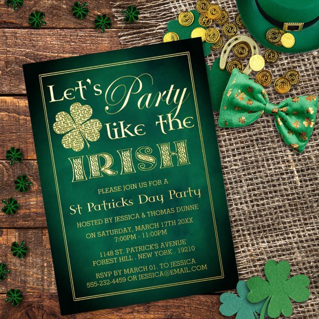 Invitación Con Relieve Metalizado Fiesta como el Fiesta irlandés del Día de San Patr (Subido por el creador)