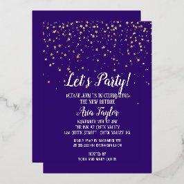 Invitación Con Relieve Metalizado Fiesta Confetti de oro|Oro de retiro púrpura