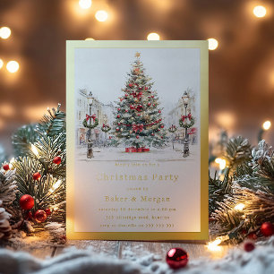 Invitación Con Relieve Metalizado Fiesta corporativa de Navidad con borde dorado fes