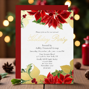 Invitación Con Relieve Metalizado Fiesta Corporativa de Navidad con Flor de Nochebue