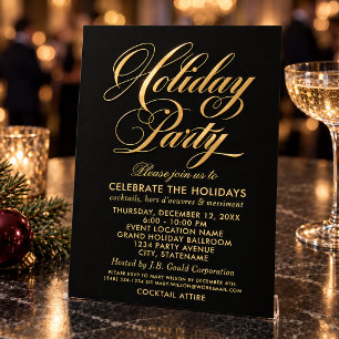 Invitación Con Relieve Metalizado Fiesta Corporativa de Navidad en negro con guión e