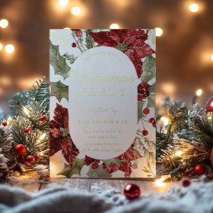 Invitación Con Relieve Metalizado Fiesta Corporativa de Navidad en Oro y Rojo Festiv