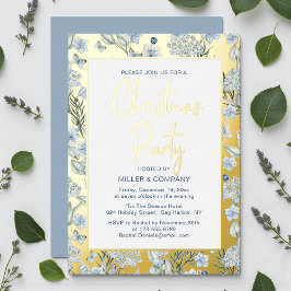 Invitación Con Relieve Metalizado Fiesta Corporativa de Navidad Floral Mariposa Azul