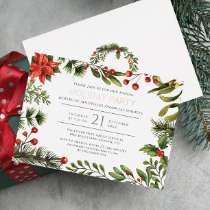 Invitación Con Relieve Metalizado Fiesta Corporativa de Navidad Rosa Dorado