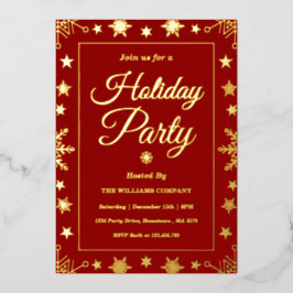 Invitación Con Relieve Metalizado Fiesta Corporativa de Vacaciones de Navidad en Roj