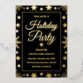 Invitación Con Relieve Metalizado Fiesta Corporativa de Vacaciones de Oro Elegante