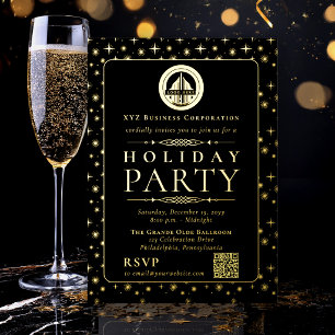 Invitación Con Relieve Metalizado Fiesta Corporativa de Vacaciones Elegante de Oro N