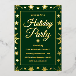 Invitación Con Relieve Metalizado Fiesta Corporativa de Vacaciones en Verde Elegante