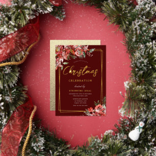 Invitación Con Relieve Metalizado Fiesta Corporativa Navideña Invernal en Oro