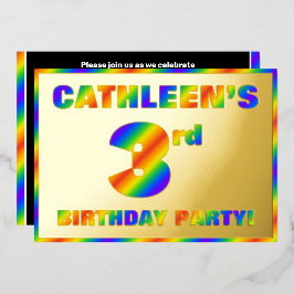 Invitación Con Relieve Metalizado Fiesta de 3er Cumpleaños — Divertido “3” de Espect