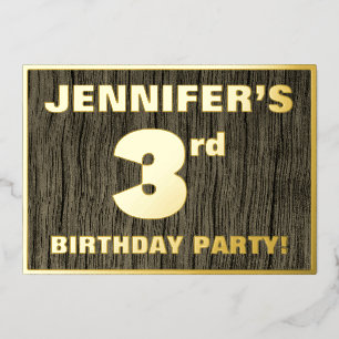 Invitación Con Relieve Metalizado Fiesta de 3er Cumpleaños: Patrón de textura de mad