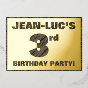 Invitación Con Relieve Metalizado Fiesta de 3er Cumpleaños — Texto con textura de ma