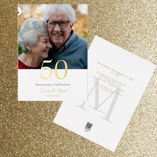 Invitación Con Relieve Metalizado Fiesta de Aniversario de Boda con Foto de Papel de