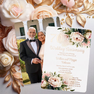 Invitación Con Relieve Metalizado Fiesta de aniversario de bodas de 70 años con peon