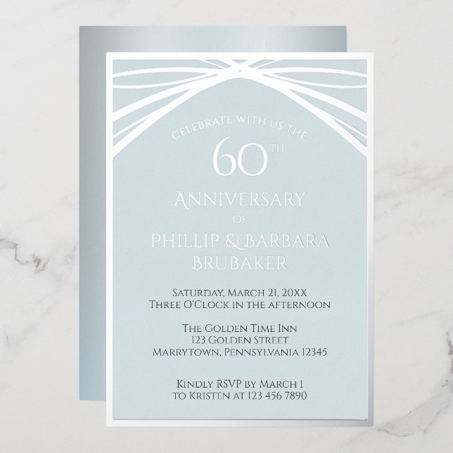 Invitación Con Relieve Metalizado Fiesta de aniversario de bodas de diamante de 60 a (Anverso/Reverso)