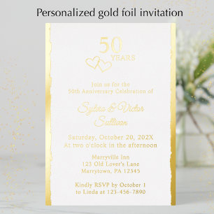 Invitación Con Relieve Metalizado Fiesta de aniversario de bodas de oro de Simple He