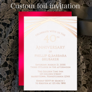 Invitación Con Relieve Metalizado Fiesta de aniversario de bodas de rubí de arco mod