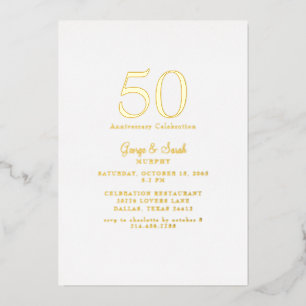 Invitación Con Relieve Metalizado Fiesta de aniversario simple de Boda de oro