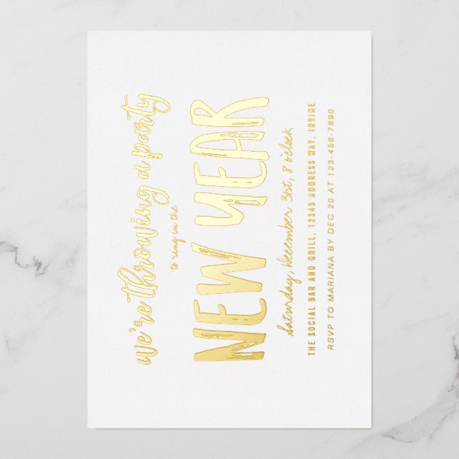 Invitación Con Relieve Metalizado Fiesta de Año Nuevo con Brillo (Anverso)