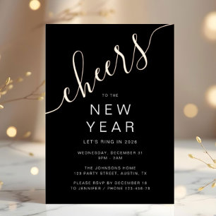 Invitación Con Relieve Metalizado Fiesta de Año Nuevo con Letra Elegante en Rosa Dor