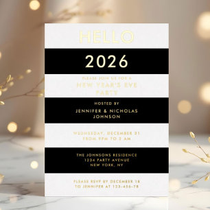 Invitación Con Relieve Metalizado Fiesta de Año Nuevo Elegante Negro y Dorado