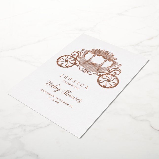 Invitación Con Relieve Metalizado Fiesta de Baby Shower de la Princesa Rosa Dorado (girado)