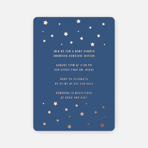 Invitación Con Relieve Metalizado Fiesta de Baby Shower Navy Twinkling Stars