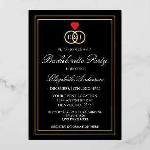 Invitación Con Relieve Metalizado Fiesta de Bachelorette de Anillos Entwados
