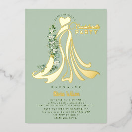 Invitación Con Relieve Metalizado Fiesta de Bachelorette Verde Tropical de Oro Geomé