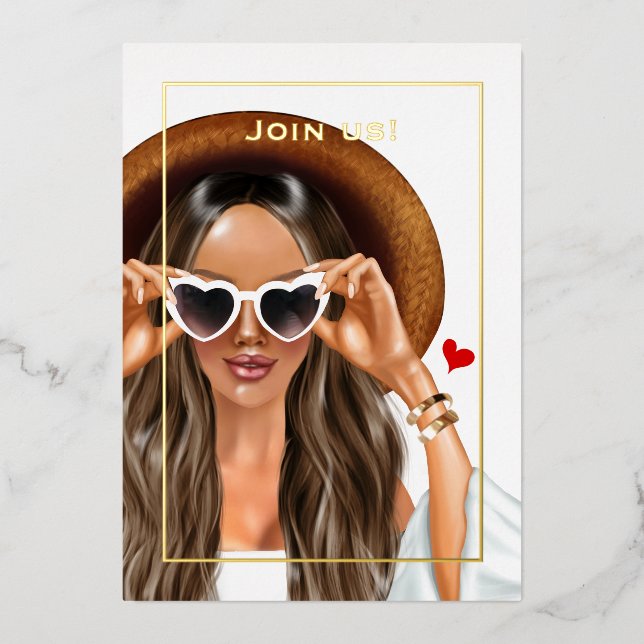 Invitación Con Relieve Metalizado Fiesta de bachillerato de oro de verano (Anverso)