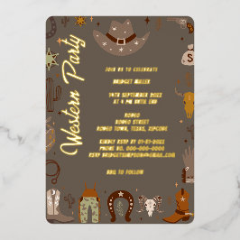 Invitación Con Relieve Metalizado fiesta de BBQ occidental poco neutral de género