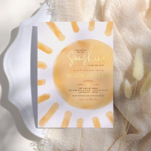 Invitación Con Relieve Metalizado Fiesta de Bebé Boho Sol Real de Género Neutral
