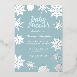 Invitación Con Relieve Metalizado Fiesta de Bebé de Invierno