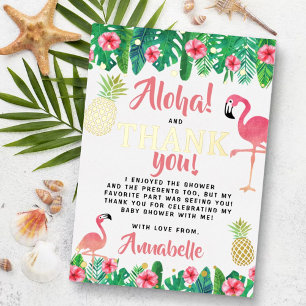 Invitación Con Relieve Metalizado Fiesta de Bebé Luau de Verano Tropical Agradecimie