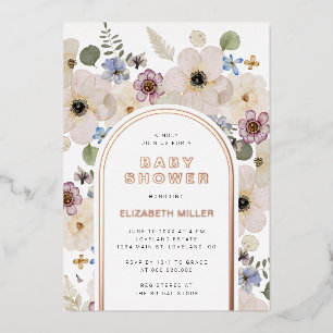 Invitación Con Relieve Metalizado Fiesta de Bebé Moderna Boho