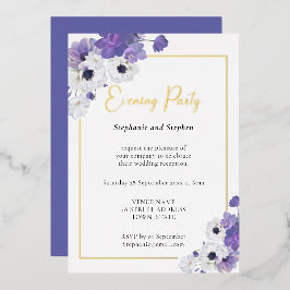 Invitación Con Relieve Metalizado Fiesta de Boda Floral Púrpura Geométrica