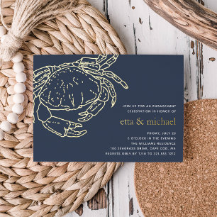 Invitación Con Relieve Metalizado Fiesta de Cangrejo de Verano con Hojuela de Oro