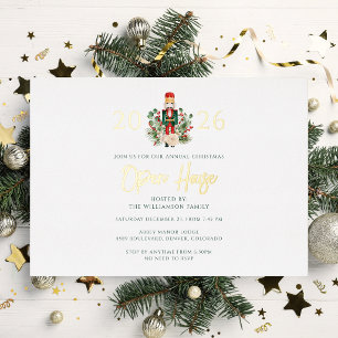 Invitación Con Relieve Metalizado Fiesta de Casa Abierta del Cascanueces de Navidad 