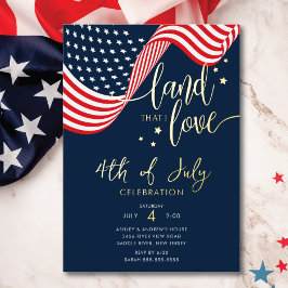 Invitación Con Relieve Metalizado Fiesta de Celebración del 4 de Julio en EE. UU.