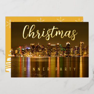 Invitación Con Relieve Metalizado Fiesta de cena de Navidad en San Diego con papel d