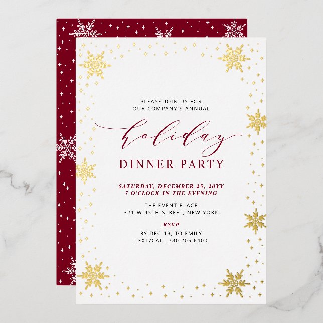 Invitación Con Relieve Metalizado Fiesta de cena de vacaciones de Navidades modernos (Anverso/Reverso)