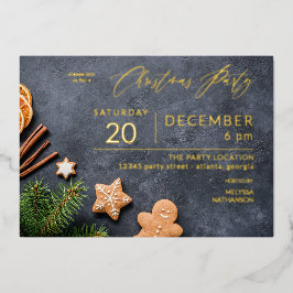 Invitación Con Relieve Metalizado Fiesta de Cocina de Gingerbread y Navidades Naranj