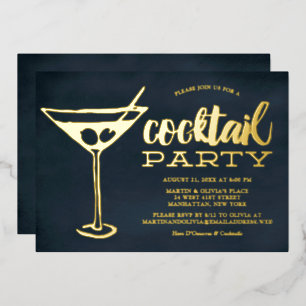 Invitación Con Relieve Metalizado Fiesta de cóctel con copa de martini azul elegante