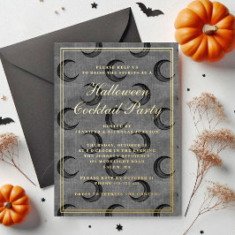 Invitación Con Relieve Metalizado Fiesta de Cóctel de Halloween de Luna Gótica de Or