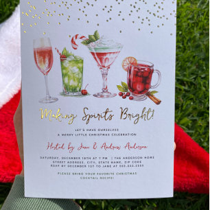 Invitación Con Relieve Metalizado Fiesta de Cóctel de Navidad que ilumina los Espíri