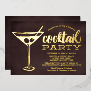 Invitación Con Relieve Metalizado Fiesta de Cóctel de Nochevieja Chic Martini