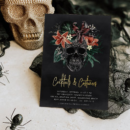 Invitación Con Relieve Metalizado Fiesta de cócteles y disfraces de Halloween Floral