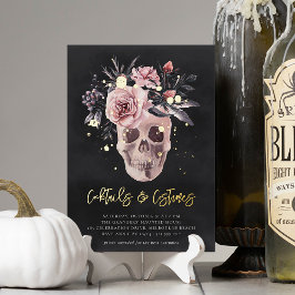 Invitación Con Relieve Metalizado Fiesta de cócteles y disfraces de Halloween Floral