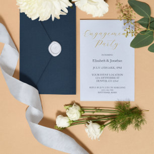 Invitación Con Relieve Metalizado Fiesta de compromiso azul opulento