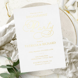 Invitación Con Relieve Metalizado Fiesta de compromiso con caligrafía elegante
